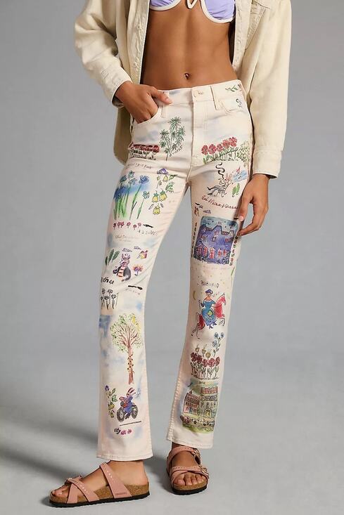 MOTHER Denim - MOTHER The Rider Skimp Straight Leg Jeans Moto-Rabbit Distressed Paint 34 🎨